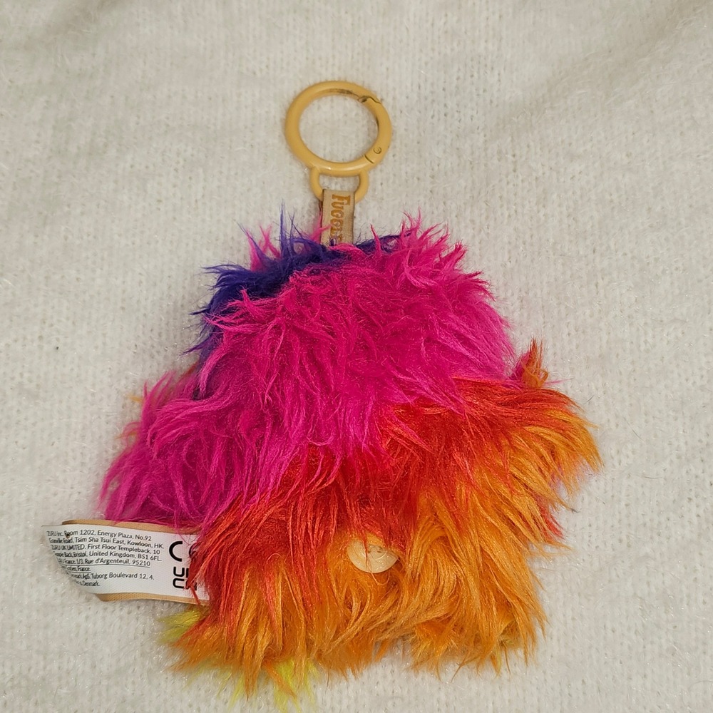 Zuru Fuggler Clip On Plush Monster Pink Orange Shaggy Fur Button Eyes Keychain - Picture 2 of 6
